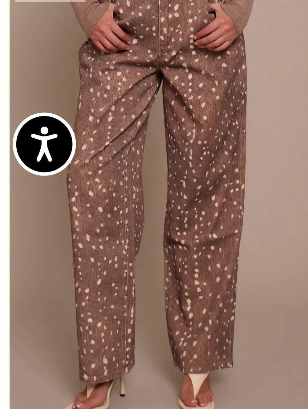 NWT PrettyLittleThing Brown Polka Dot Wide Leg Jeans - Picture 1 of 4